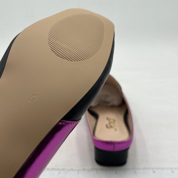 FOWT Black Purple Square Toe Loafer Chunky Heel Mule Sandal Walking Shoes - Picture 6 of 8